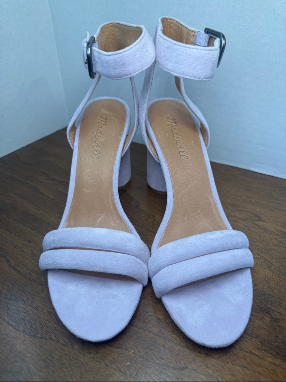 Madewell Rosalie Velvet Lilac Sexy Ankle Strap Sandals Chunky High Heels, sz 7.5 - Picture 2 of 13